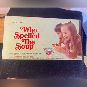 Vintage Lido Who Spelled The Soup An Alphabet Letter Pop Together Spelling Game